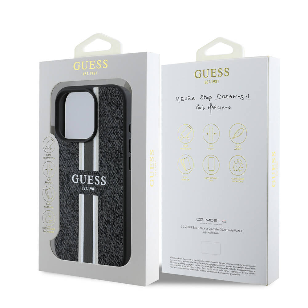 MagSafe cover til Apple iPhone 16 Pro Max, Guess, 4G Printed Stripes, Sort