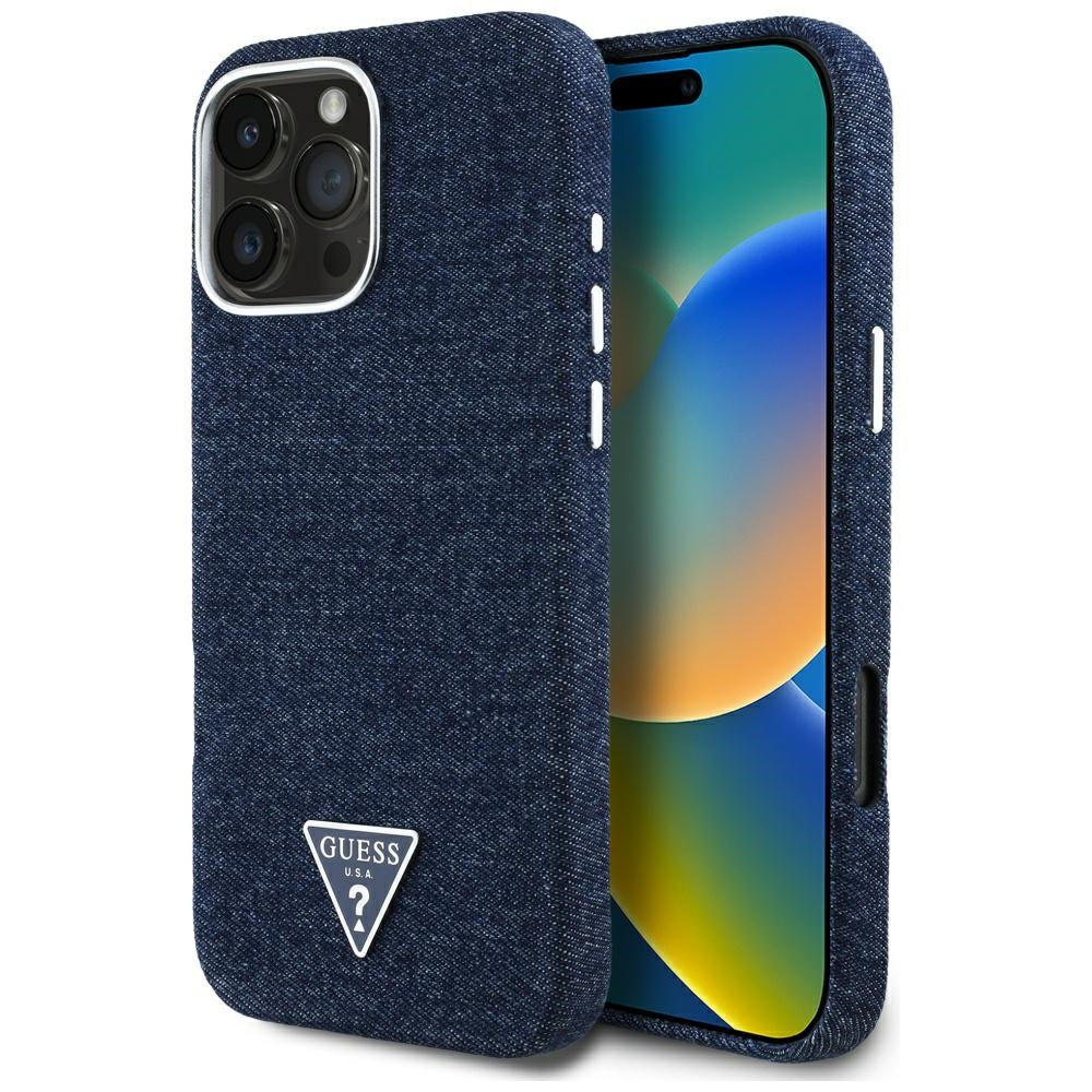 MagSafe cover til Apple iPhone 16 Pro Max, Guess, Denim Triangle Logo, Blå