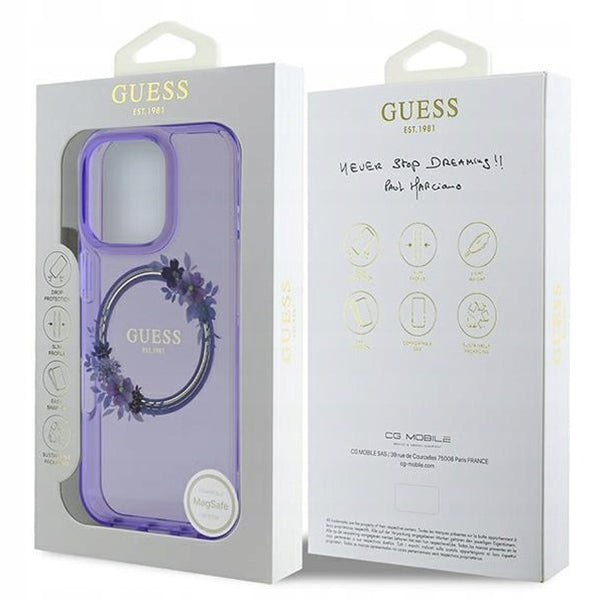 MagSafe cover til Apple iPhone 16 Pro Max, Guess, IML Flowers Wreath, Lilla