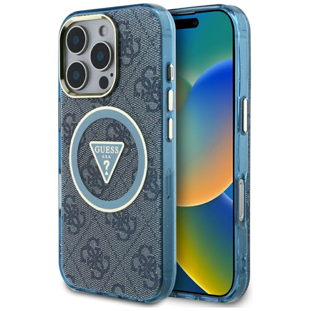 MagSafe cover til Apple iPhone 16 Pro Max, Guess, IML Glitter 4G Circle Triangle, Blå