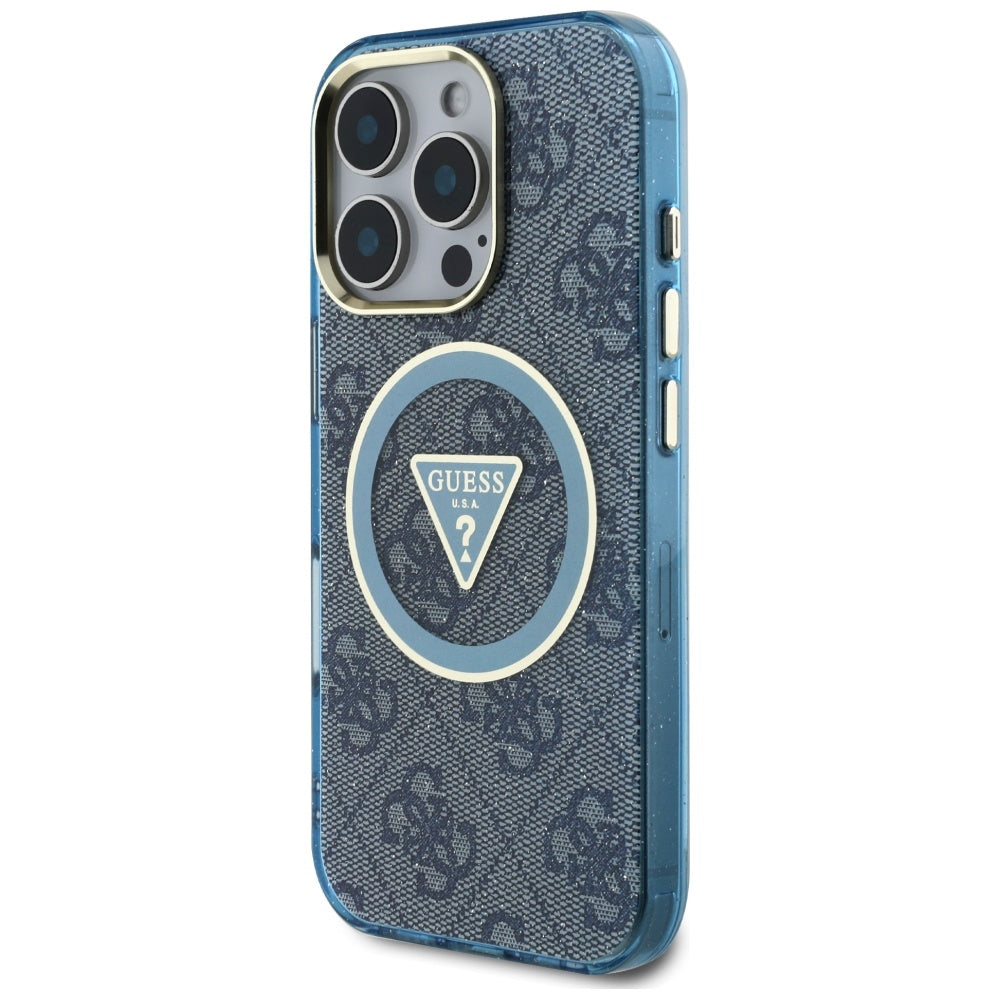 MagSafe cover til Apple iPhone 16 Pro Max, Guess, IML Glitter 4G Circle Triangle, Blå