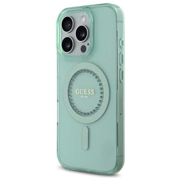 MagSafe Case for Apple iPhone 16 Pro Max, Guess, IML Rhinestone, Green