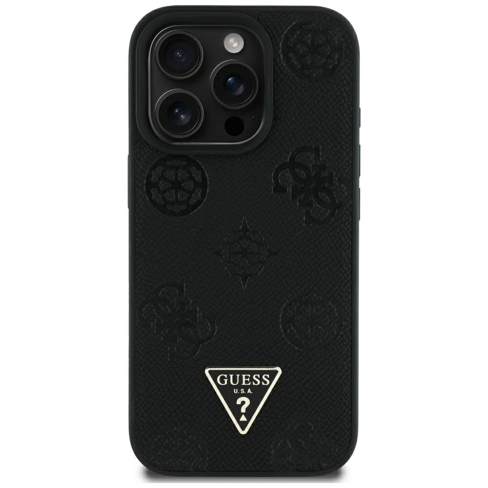 MagSafe cover til Apple iPhone 16 Pro Max, Guess, Peony Grained Hot Stamp Triangle, Sort