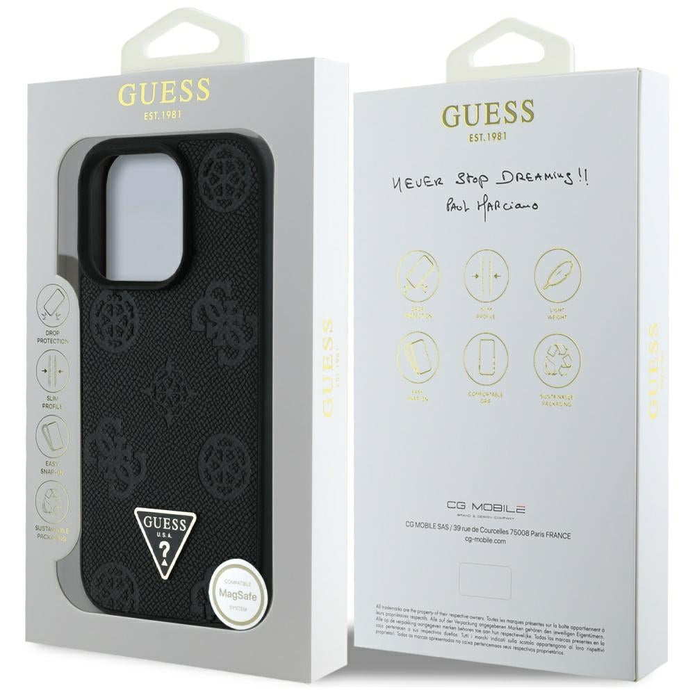 MagSafe cover til Apple iPhone 16 Pro Max, Guess, Peony Grained Hot Stamp Triangle, Sort