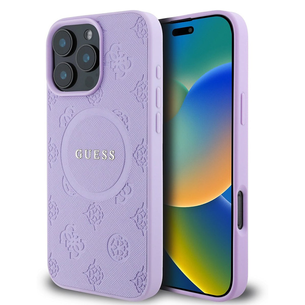 MagSafe cover til Apple iPhone 16 Pro Max, Guess, Saffiano Peony Classic Logo, Lilla