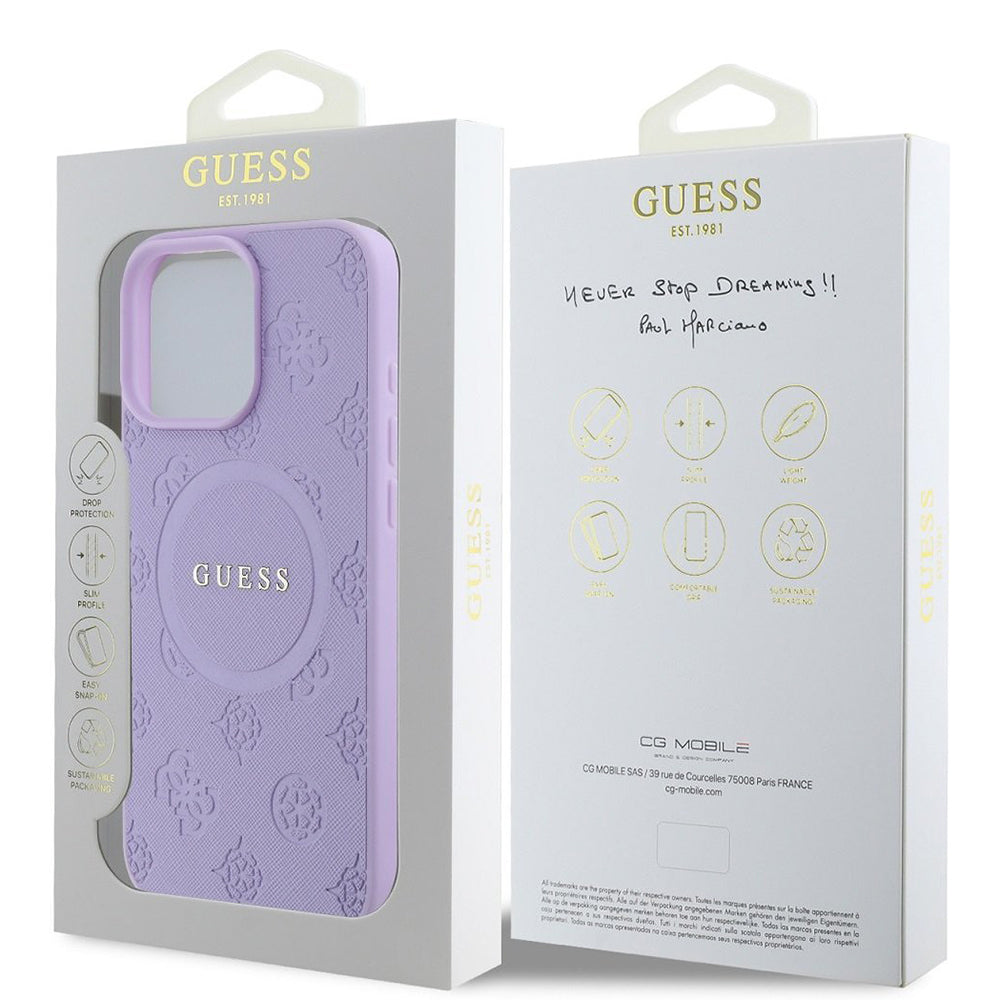 MagSafe cover til Apple iPhone 16 Pro Max, Guess, Saffiano Peony Classic Logo, Lilla