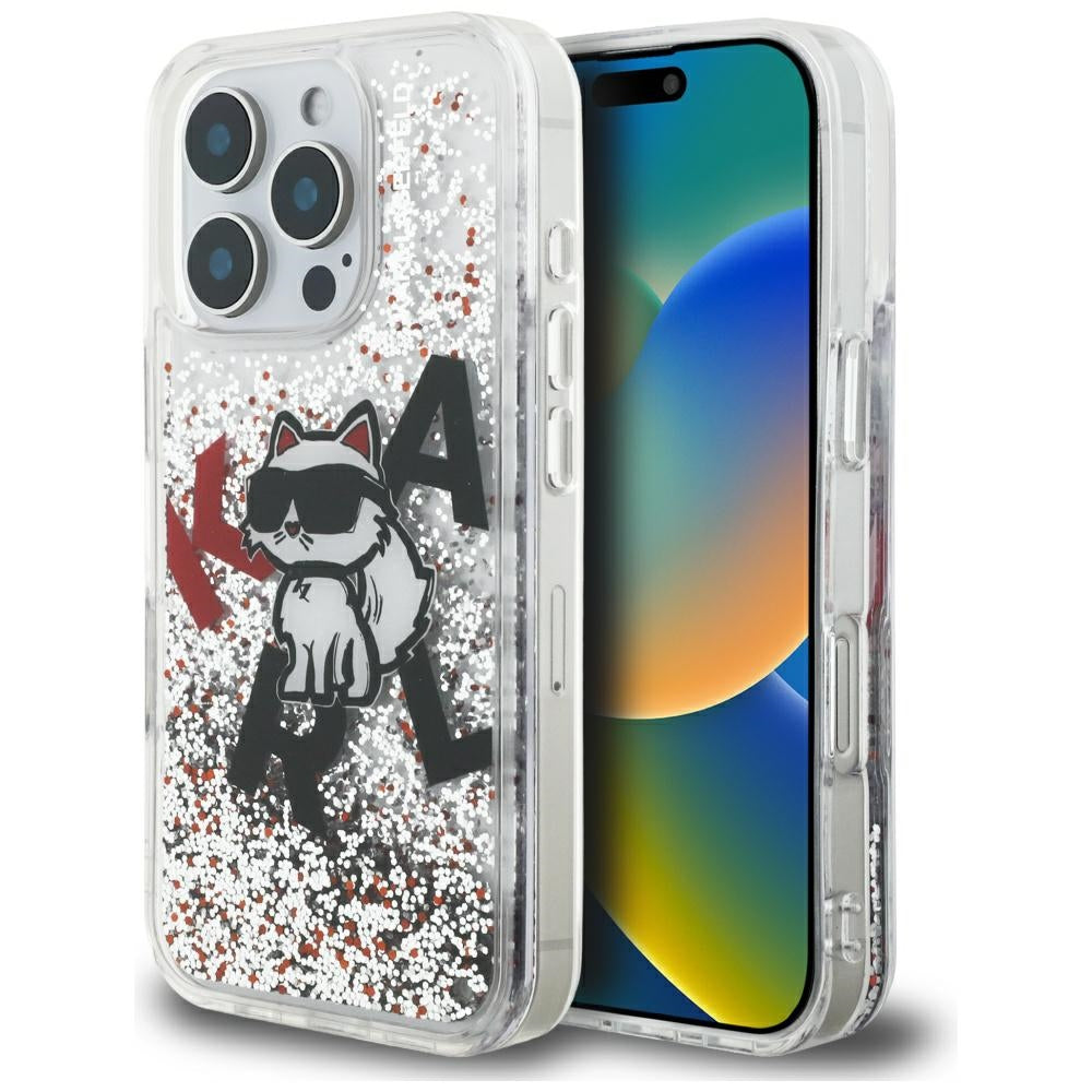MagSafe cover til Apple iPhone 16 Pro Max, Karl Lagerfeld, Liquid Glitter Choupette Logo, Gennemsigtig