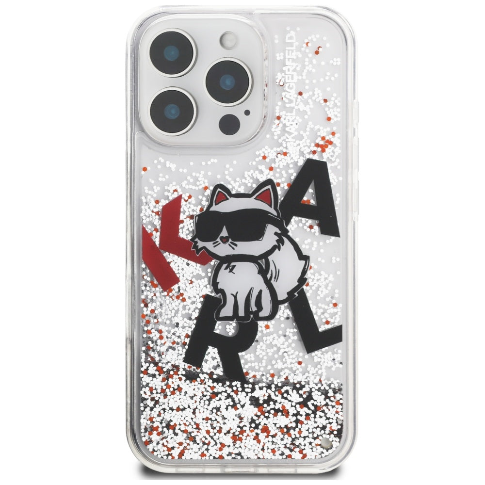 MagSafe cover til Apple iPhone 16 Pro Max, Karl Lagerfeld, Liquid Glitter Choupette Logo, Gennemsigtig