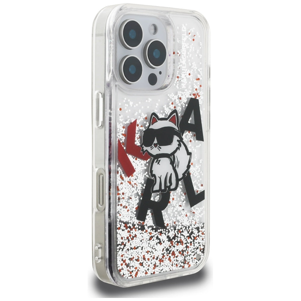 MagSafe cover til Apple iPhone 16 Pro Max, Karl Lagerfeld, Liquid Glitter Choupette Logo, Gennemsigtig