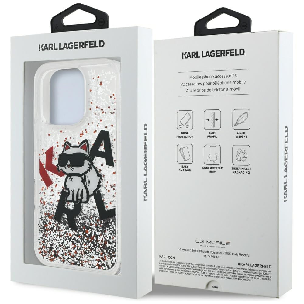 MagSafe cover til Apple iPhone 16 Pro Max, Karl Lagerfeld, Liquid Glitter Choupette Logo, Gennemsigtig