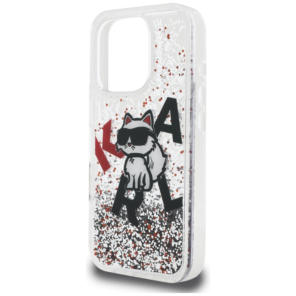 MagSafe cover til Apple iPhone 16 Pro Max, Karl Lagerfeld, Liquid Glitter Choupette Logo, Gennemsigtig