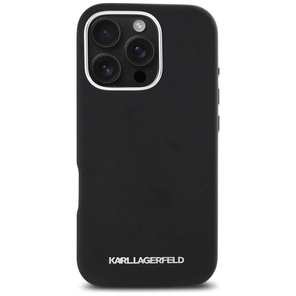 MagSafe cover til Apple iPhone 16 Pro Max, Karl Lagerfeld, Saffiano Full Wrapped Elongated Metal Logo, Sort