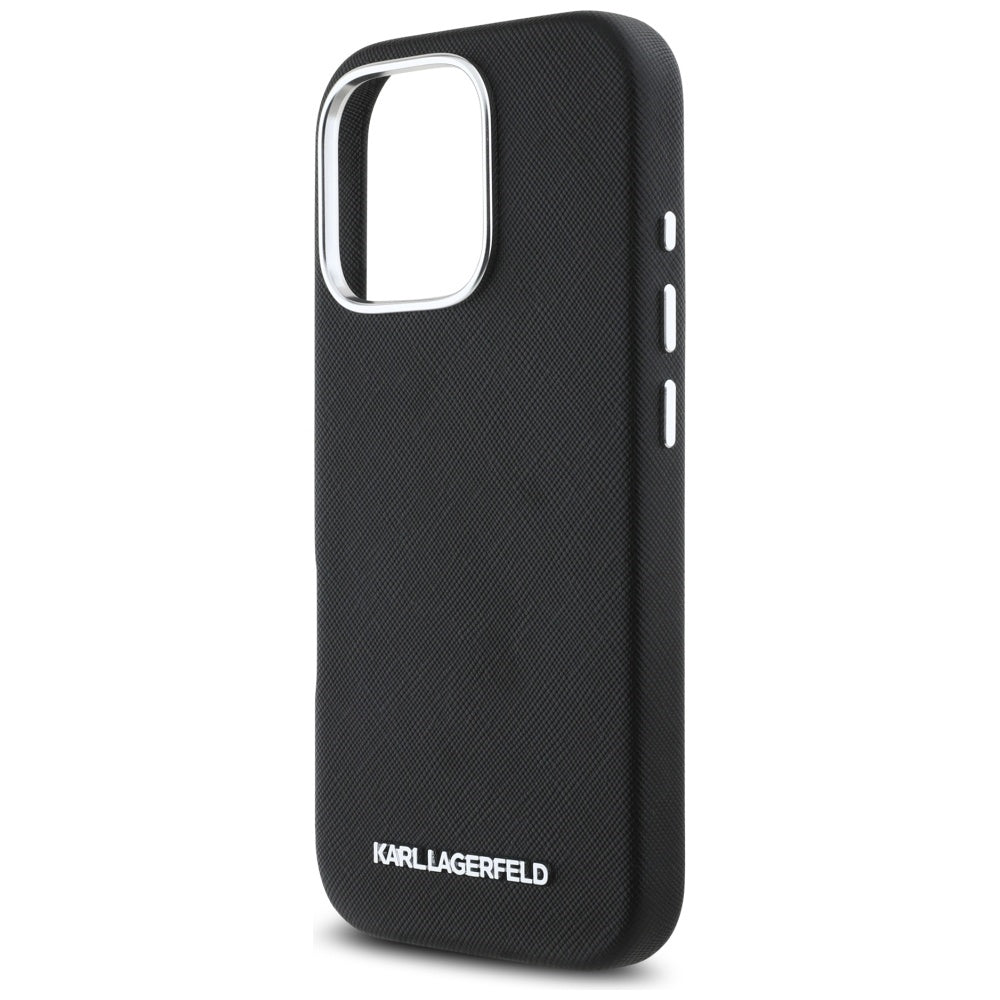 MagSafe cover til Apple iPhone 16 Pro Max, Karl Lagerfeld, Saffiano Full Wrapped Elongated Metal Logo, Sort