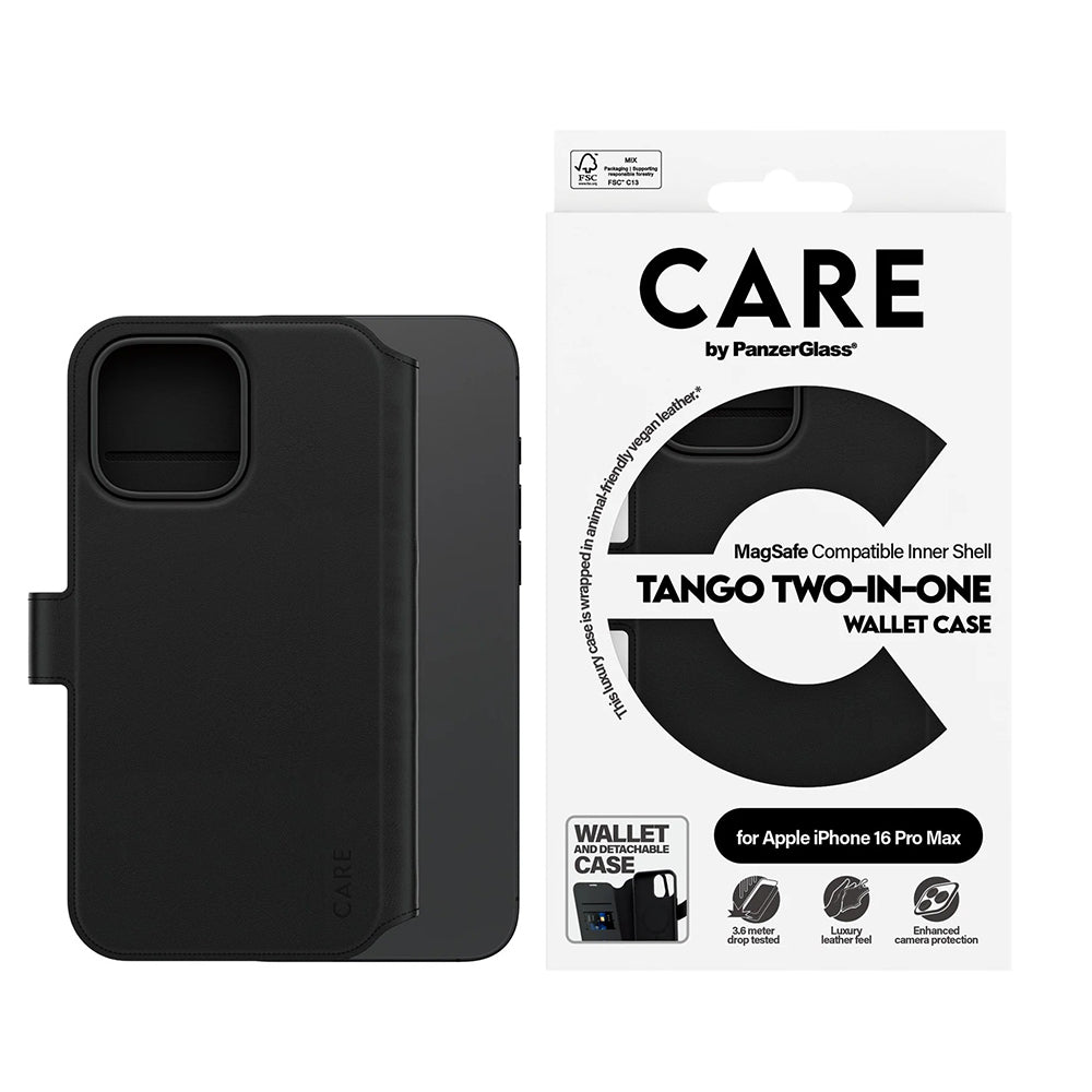 MagSafe cover til Apple iPhone 16 Pro Max, PanzerGlass, Care Feature Tango Two-in-One, Sort