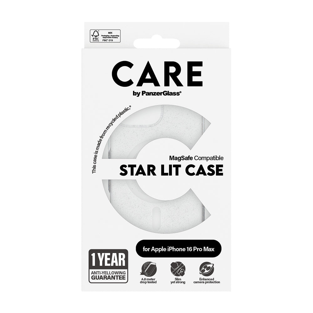 MagSafe cover til Apple iPhone 16 Pro Max, PanzerGlass, Care Urban Combat Star Lit, Transparent Hvid