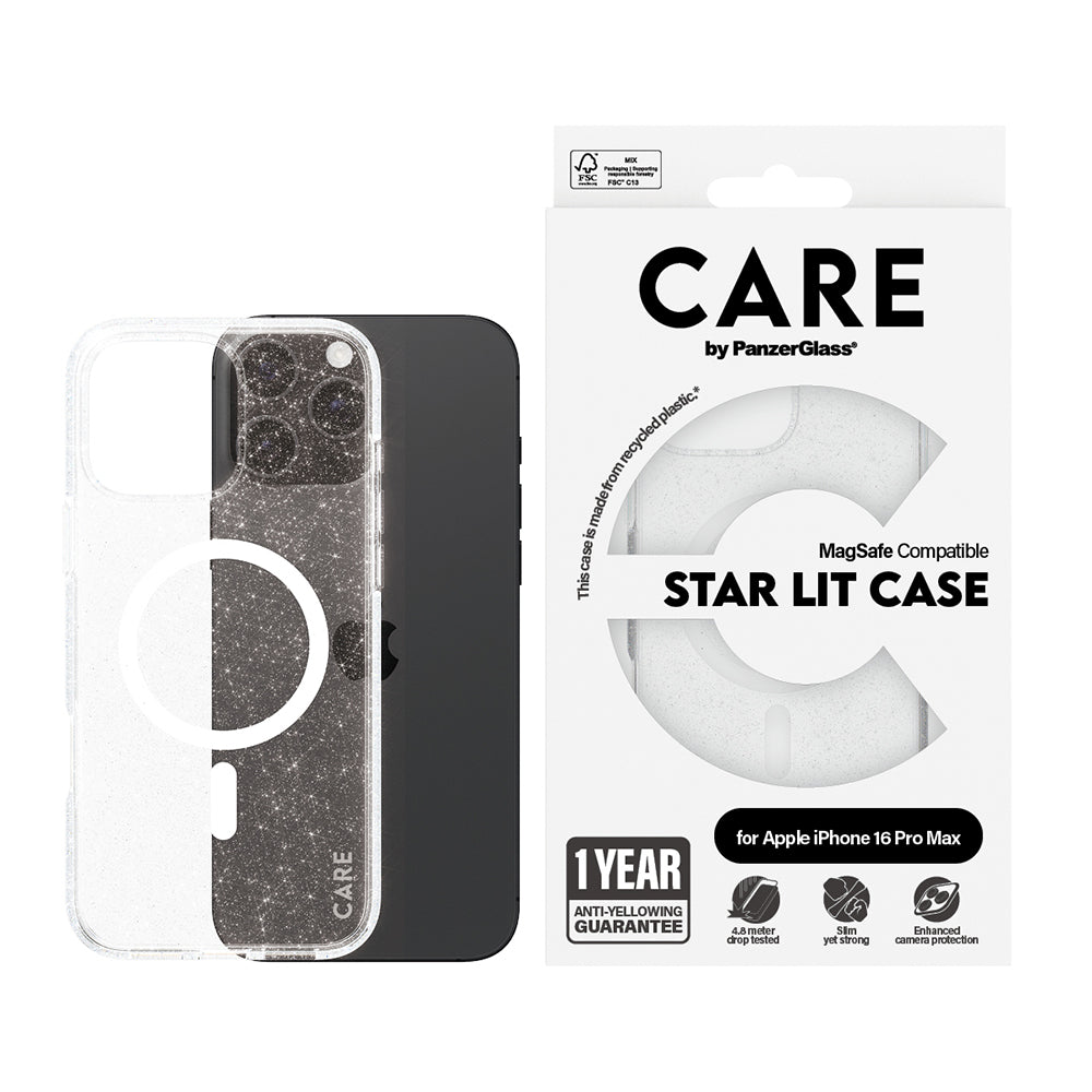 MagSafe cover til Apple iPhone 16 Pro Max, PanzerGlass, Care Urban Combat Star Lit, Transparent Hvid