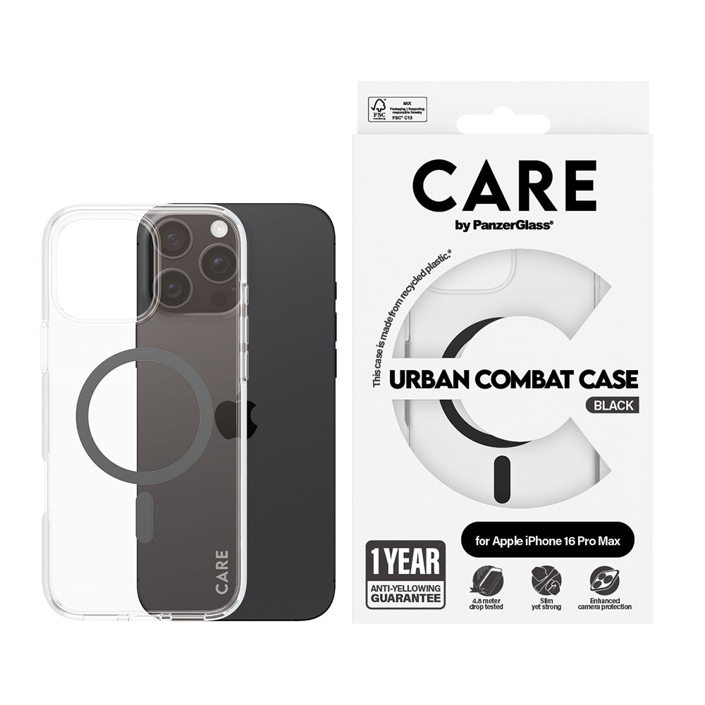 MagSafe cover til Apple iPhone 16 Pro, PanzerGlass, Care Urban Combat, Sort Transparent
