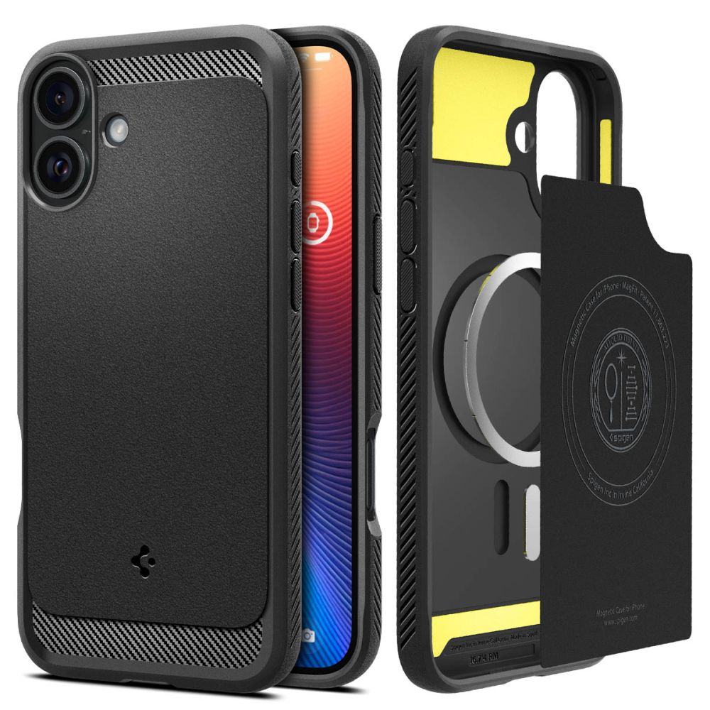 MagSafe cover til Apple iPhone 16, Spigen, Rugged Armor, Mat Sort