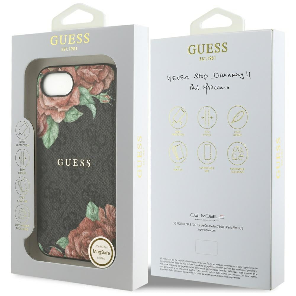 MagSafe cover til Apple iPhone 17e / 16e, Guess, 4G Flowers Print, Sort