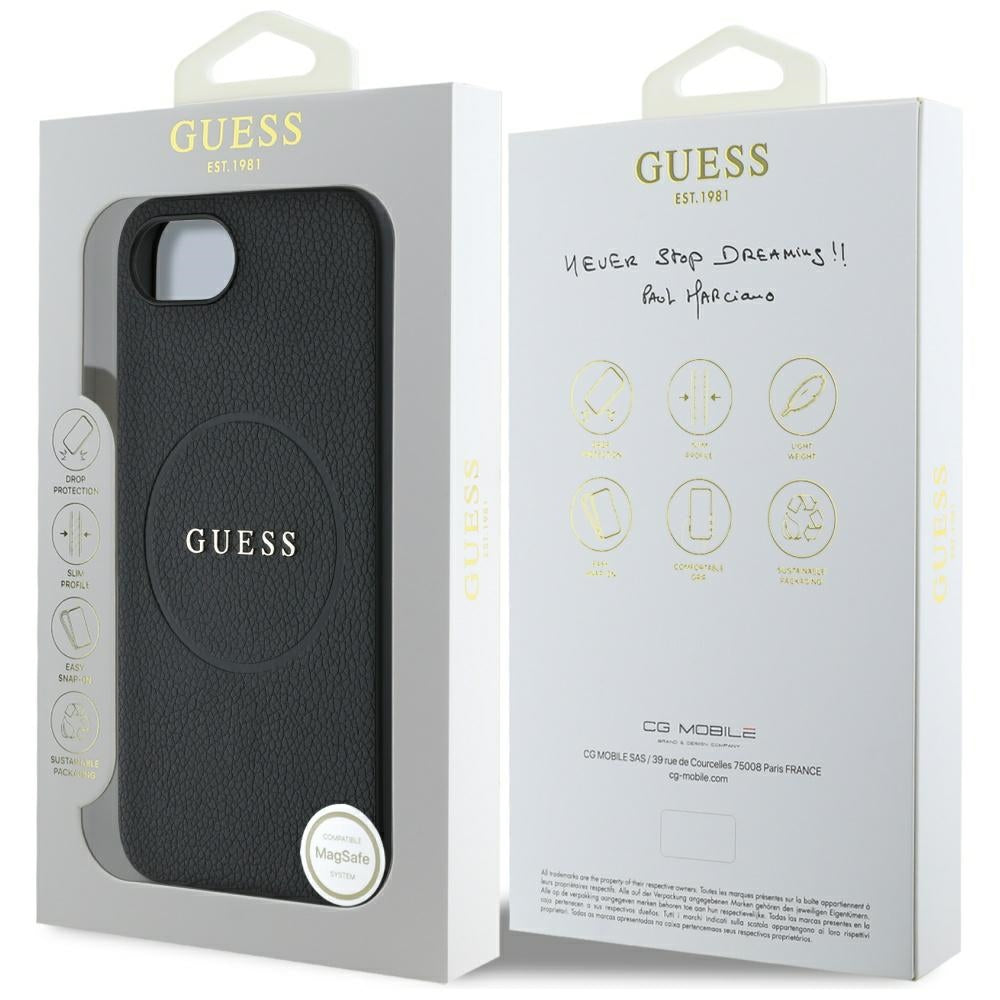 MagSafe cover til Apple iPhone 17e / 16e, Guess, Grained Gold Ring, Sort