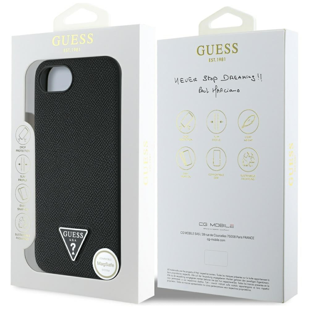 MagSafe cover til Apple iPhone 17e / 16e, Guess, Grained Triangle Logo, Sort