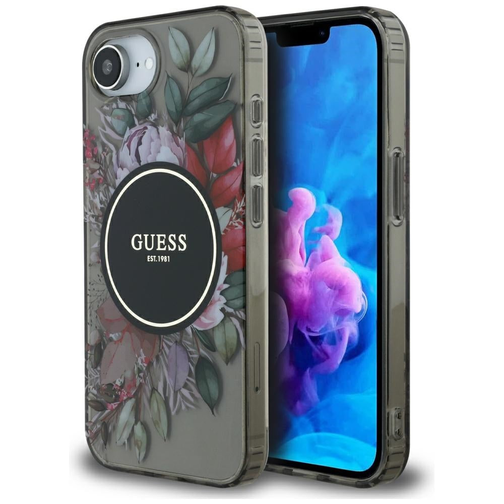 MagSafe cover til Apple iPhone 17e / 16e, Guess, IML Flowers, Sort