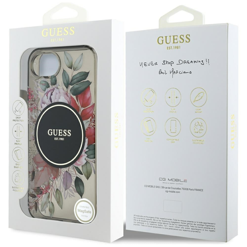 MagSafe cover til Apple iPhone 17e / 16e, Guess, IML Flowers, Sort