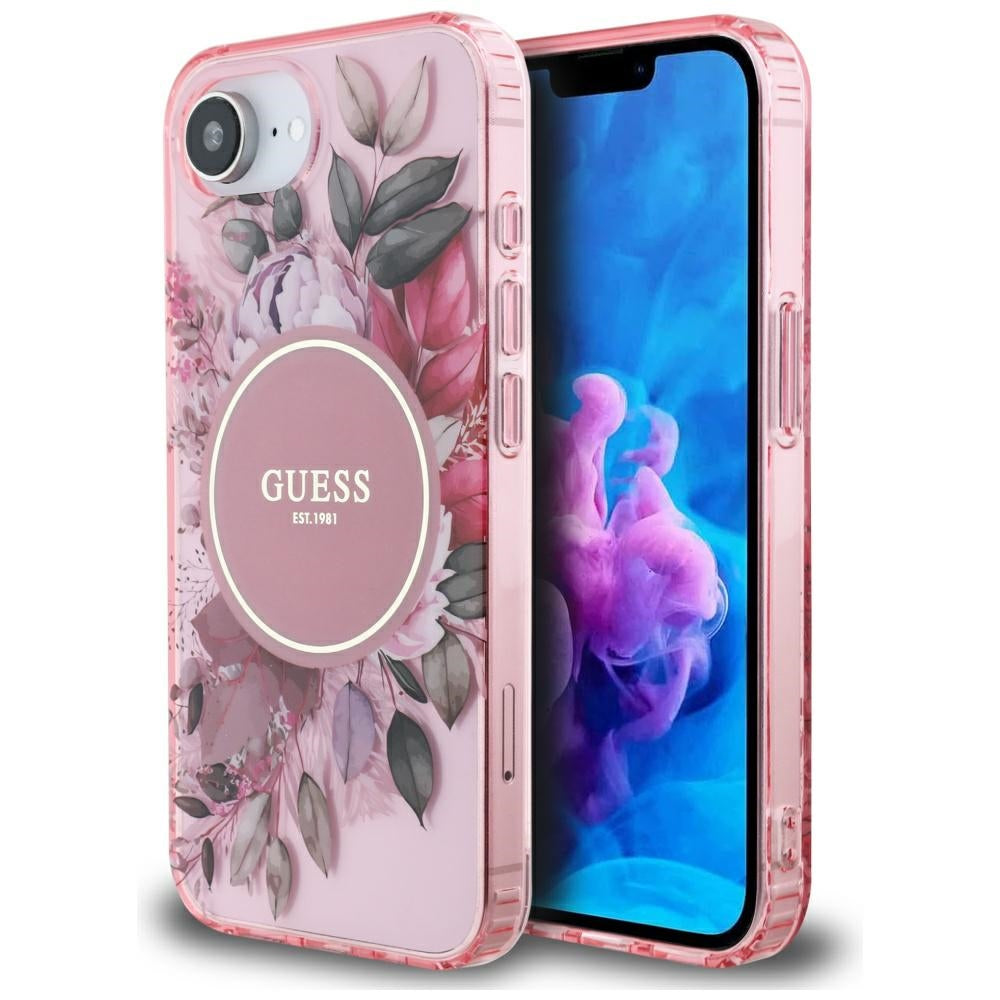 MagSafe cover til Apple iPhone 17e / 16e, Guess, IML Flowers, Pink