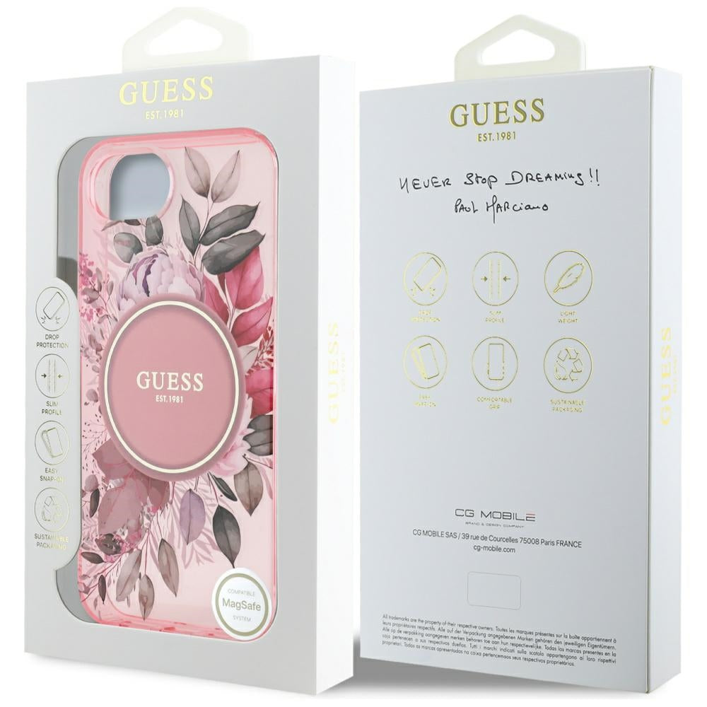 MagSafe cover til Apple iPhone 17e / 16e, Guess, IML Flowers, Pink