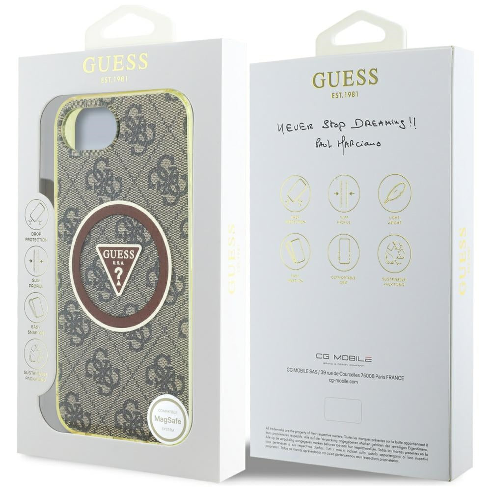 MagSafe cover til Apple iPhone 17e / 16e, Guess, IML Glitter 4G Circle Triangle, Brun