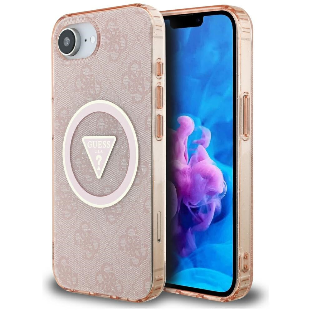 MagSafe cover til Apple iPhone 17e / 16e, Guess, IML Glitter 4G Circle Triangle, Pink