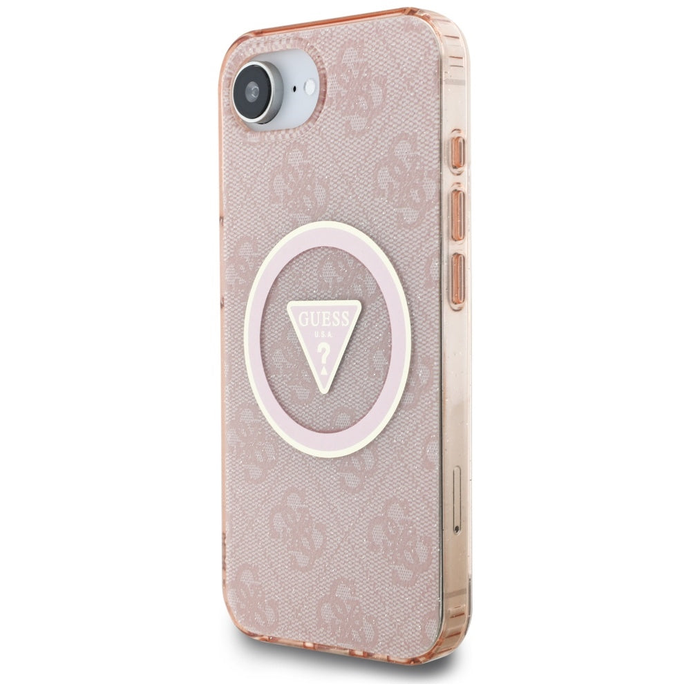 MagSafe cover til Apple iPhone 17e / 16e, Guess, IML Glitter 4G Circle Triangle, Pink