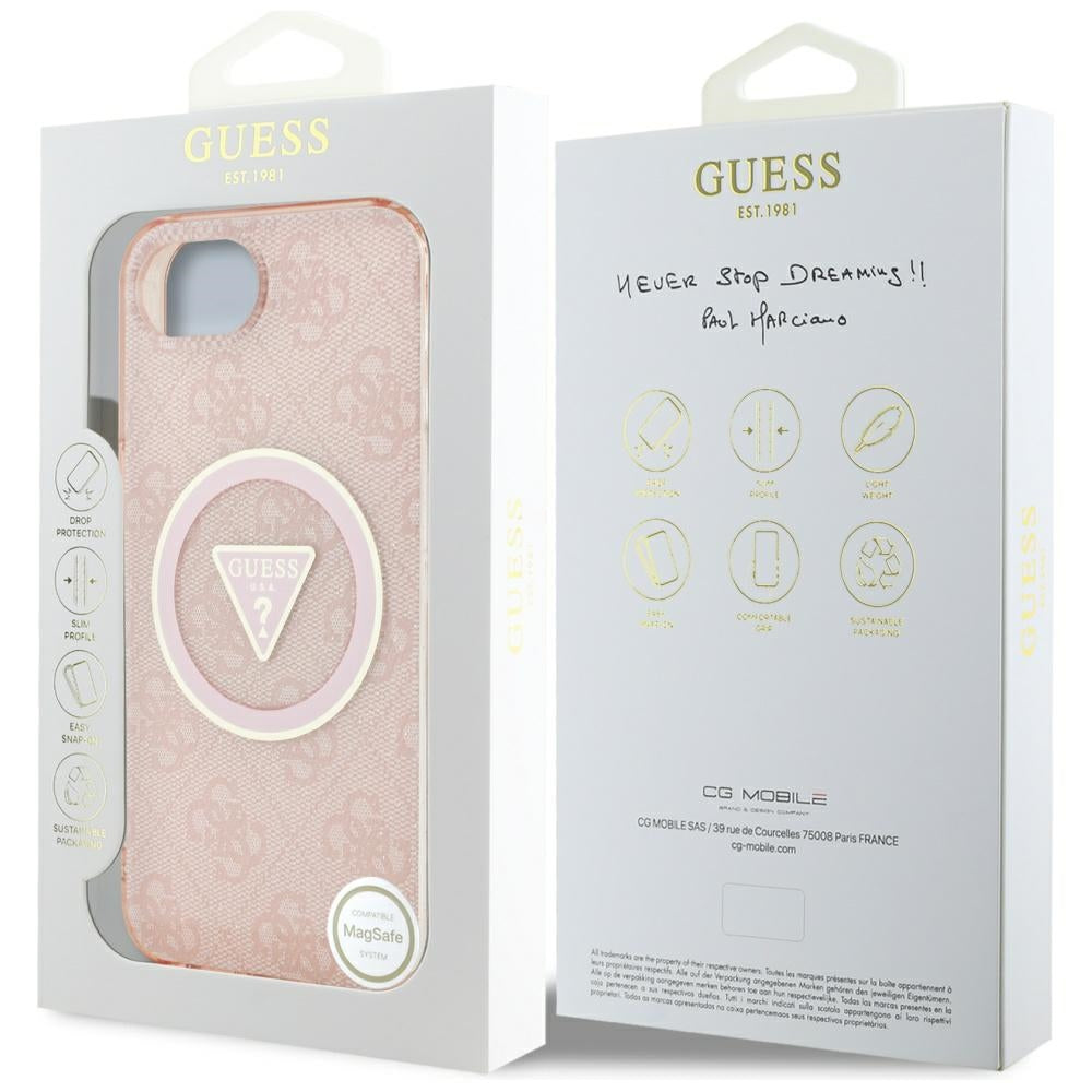 MagSafe cover til Apple iPhone 17e / 16e, Guess, IML Glitter 4G Circle Triangle, Pink