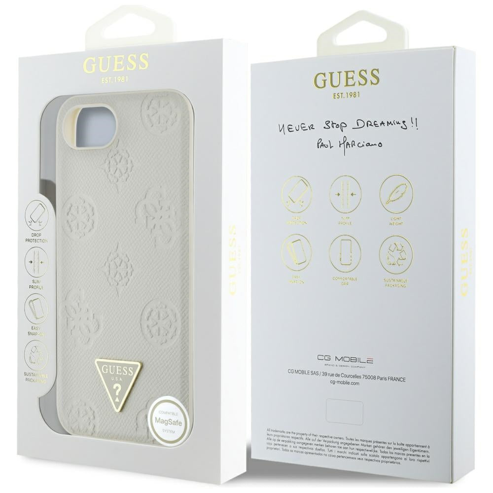 MagSafe cover til Apple iPhone 17e / 16e, Guess, Peony Grained Hot Stamp Triangle, Beige