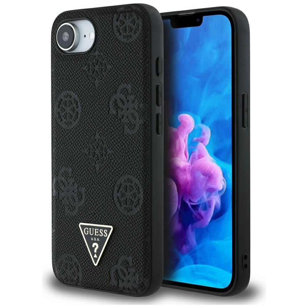 MagSafe cover til Apple iPhone 17e / 16e, Guess, Peony Grained Hot Stamp Triangle, Sort