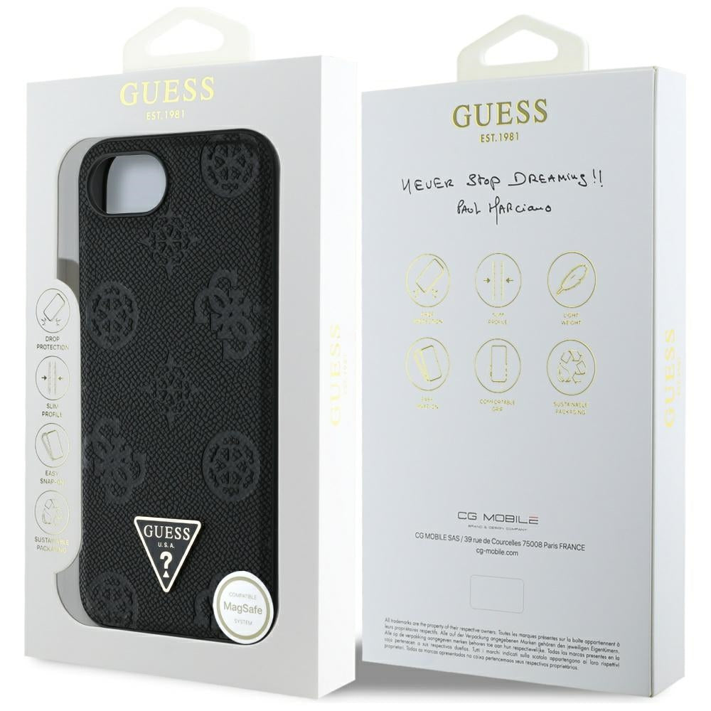 MagSafe cover til Apple iPhone 17e / 16e, Guess, Peony Grained Hot Stamp Triangle, Sort