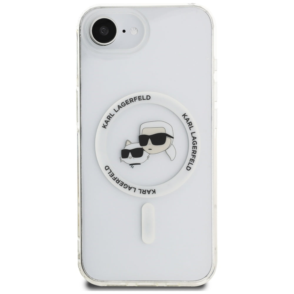 MagSafe cover til Apple iPhone 17e / 16e, Karl Lagerfeld, IML Metal Karl & Choupette's Heads, Hvid