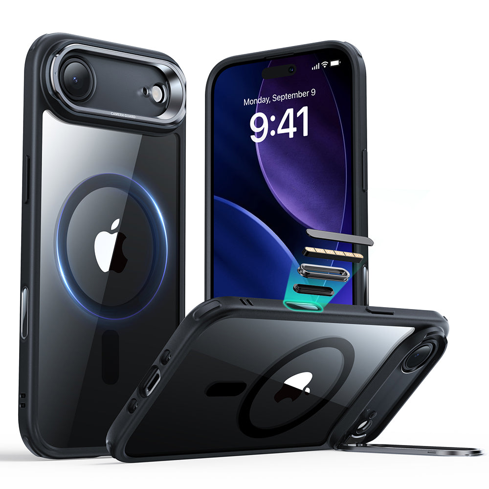MagSafe cover til Apple iPhone 17 Air, ESR, Classic Hybrid Kickstand, Sort Transparent