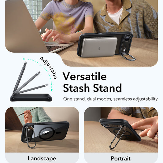 MagSafe cover til Apple iPhone 17 Air, ESR, Classic Hybrid Kickstand, Sort Transparent