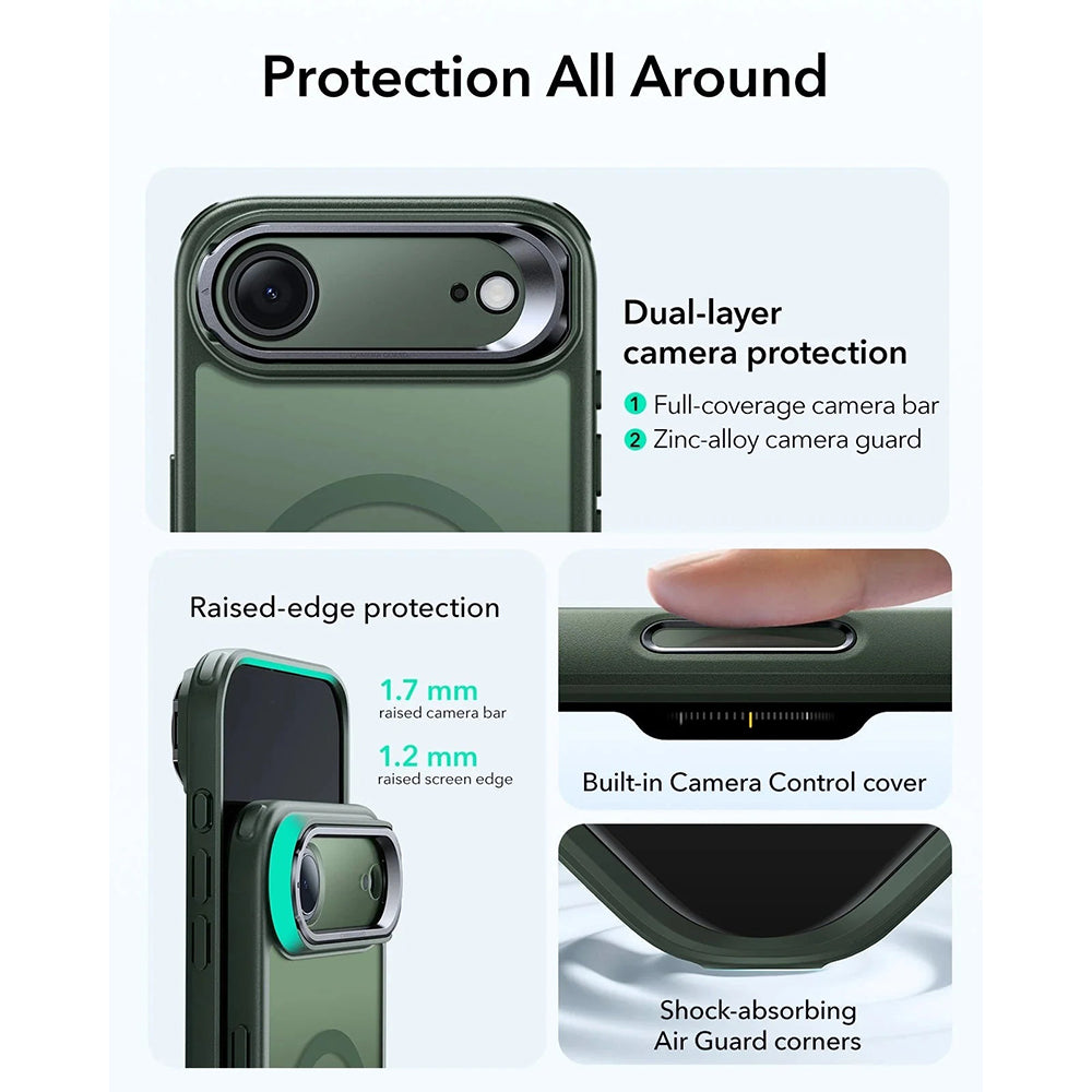 MagSafe cover til Apple iPhone 17 Air, ESR, Classic Hybrid Kickstand, Satineret Grøn