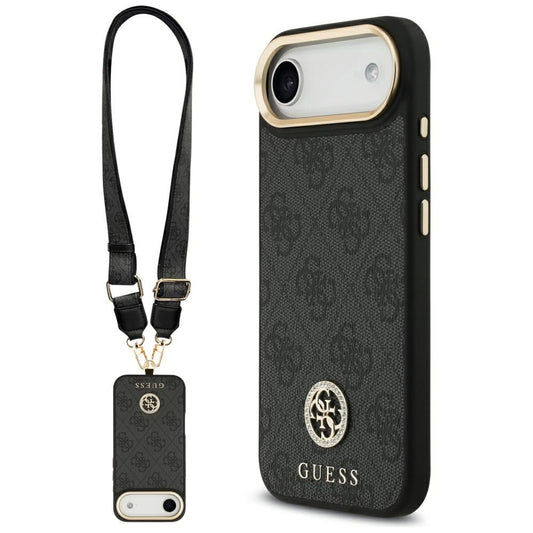 MagSafe cover til Apple iPhone 17 Air, Guess, 4G Strass Logo med stor rem, Sort