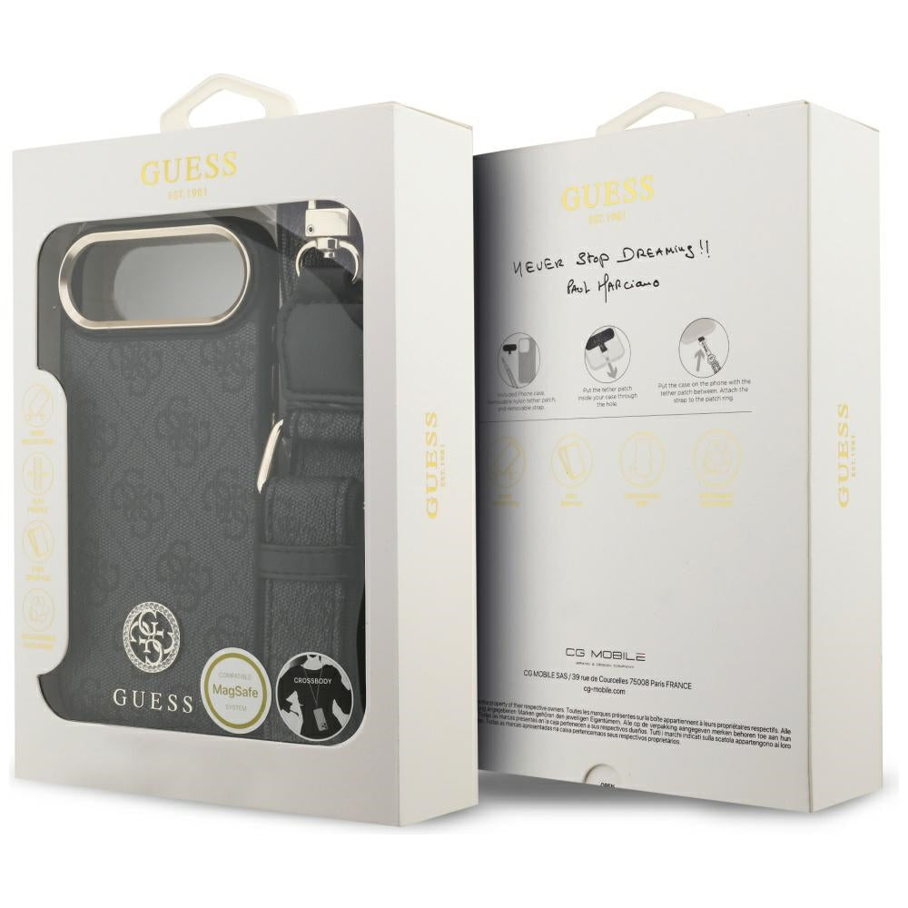 MagSafe cover til Apple iPhone 17 Air, Guess, 4G Strass Logo med stor rem, Sort
