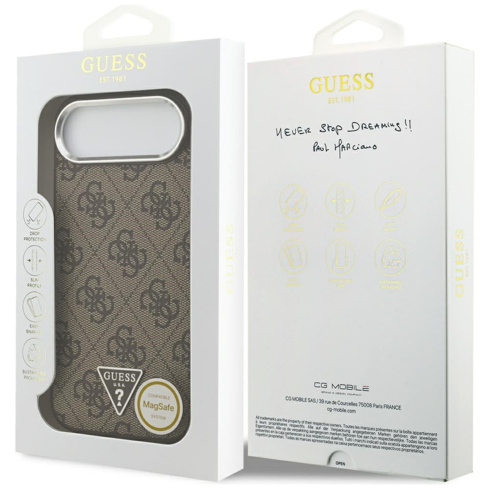 MagSafe cover til Apple iPhone 17 Air, Guess, 4G Triangle Logo, Brun Sølvfarvet