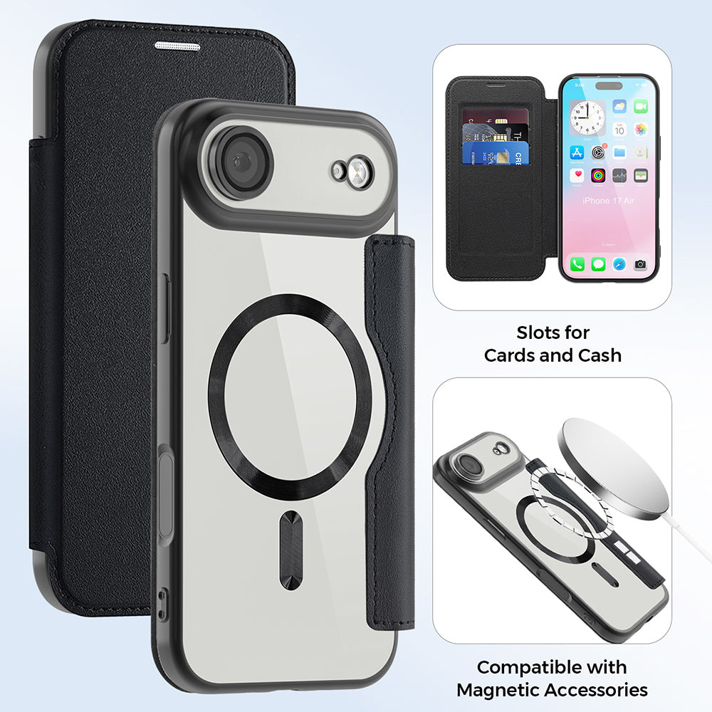 MagSafe Case for Apple iPhone 17 Air, Techsuit, SmartMag Book, Black