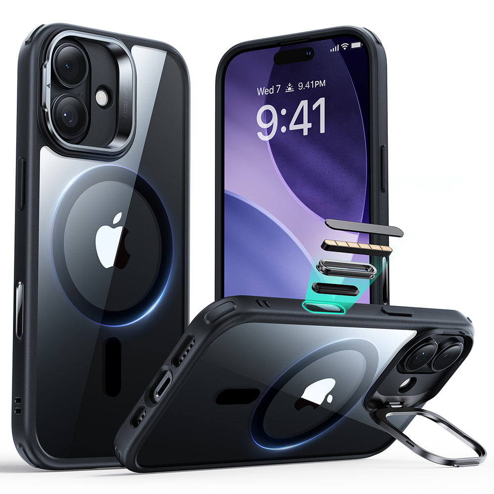 MagSafe cover til Apple iPhone 17, ESR, Classic Hybrid Kickstand, Sort Transparent