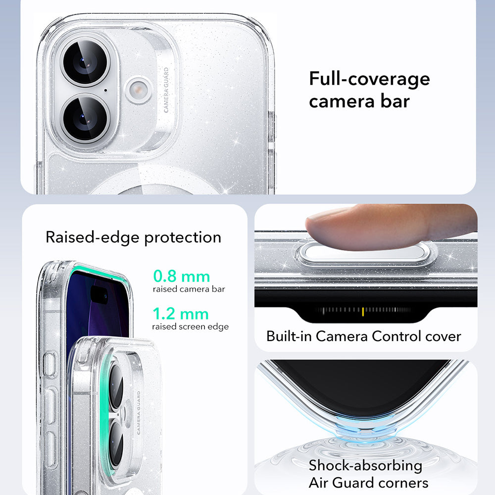 MagSafe cover til Apple iPhone 17, ESR, Classic Hybrid Shimmer, Transparent