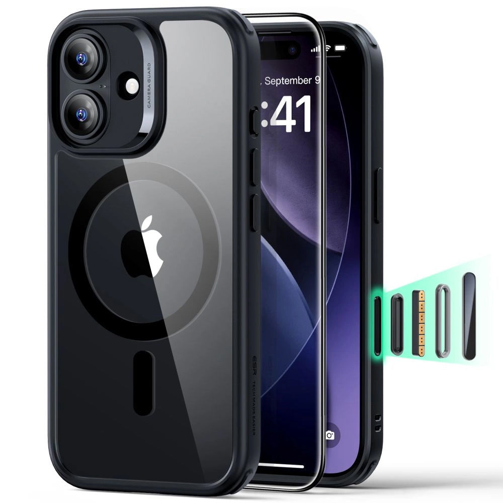 MagSafe cover til Apple iPhone 17, ESR, Classic Hybrid med skærmbeskytter, Sort Transparent