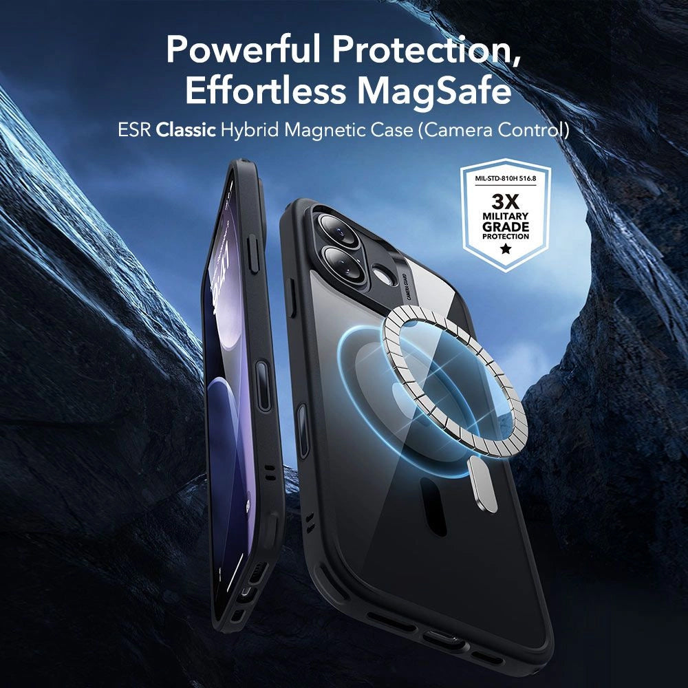 MagSafe cover til Apple iPhone 17, ESR, Classic Hybrid med skærmbeskytter, Sort Transparent