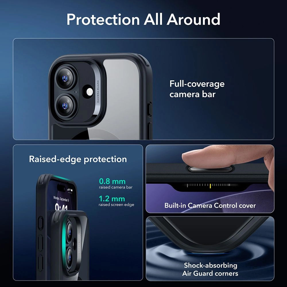 MagSafe cover til Apple iPhone 17, ESR, Classic Hybrid med skærmbeskytter, Sort Transparent