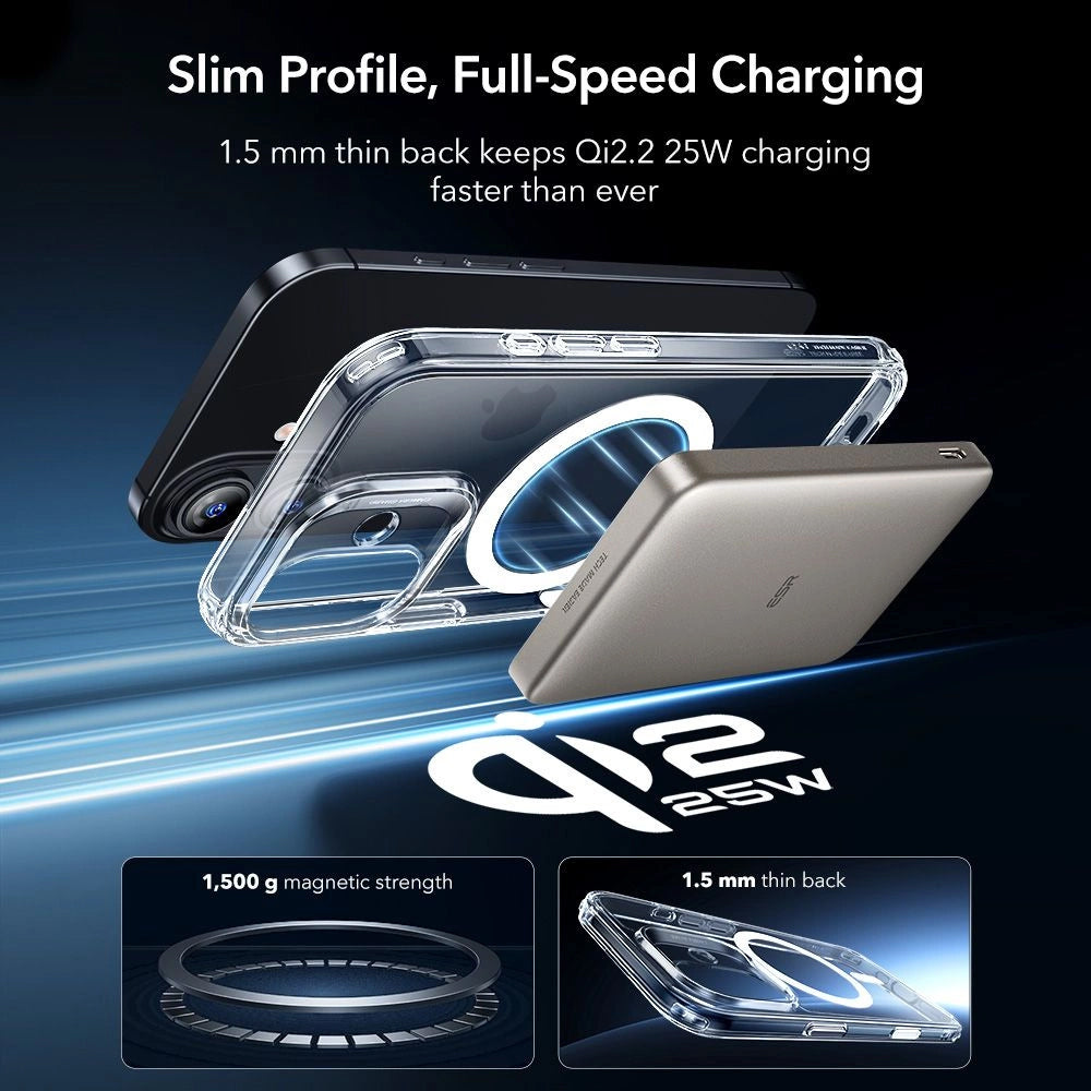 MagSafe cover til Apple iPhone 17, ESR, Classic Hybrid med skærmbeskytter, Transparent
